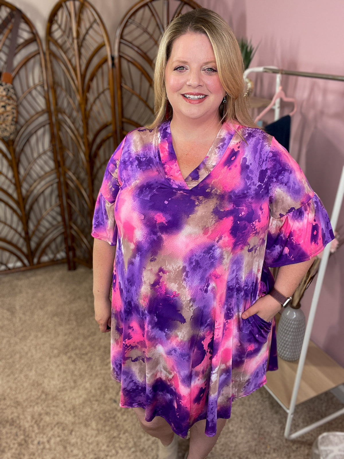 Casting Away Tunic Dress w/Pockets - Purple