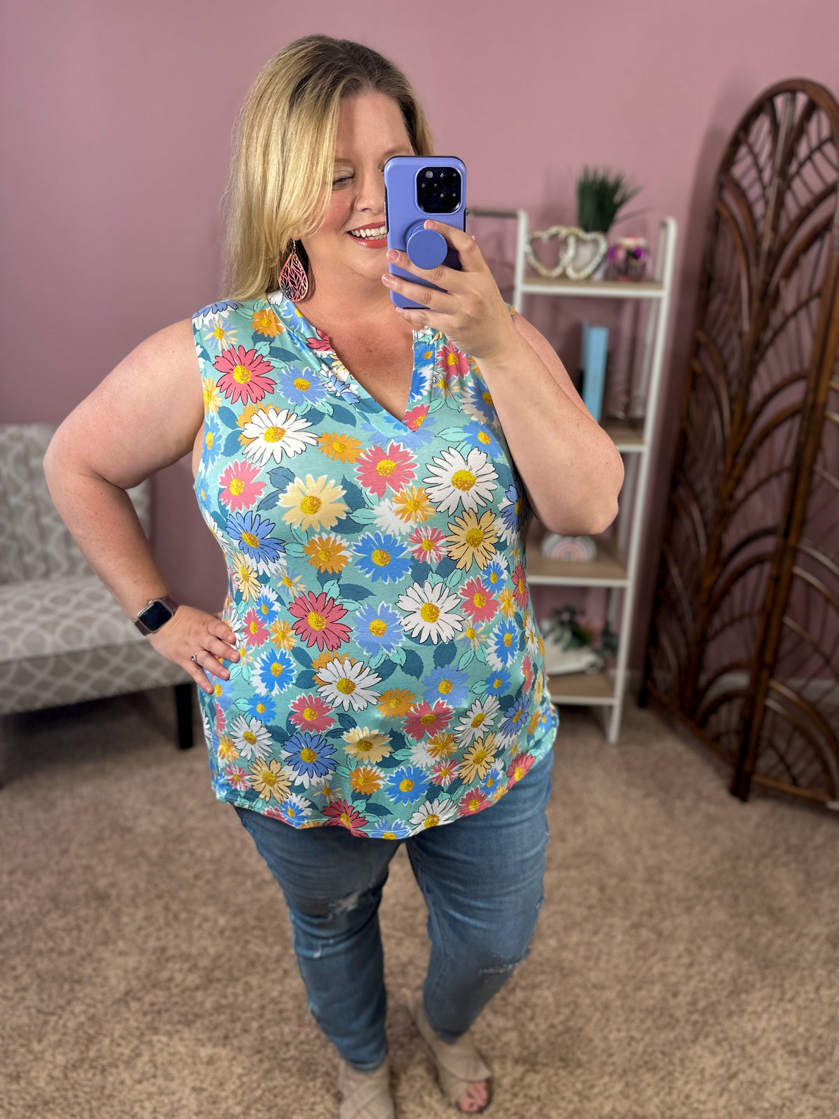 Breeze on By Tank - Mint Daisy