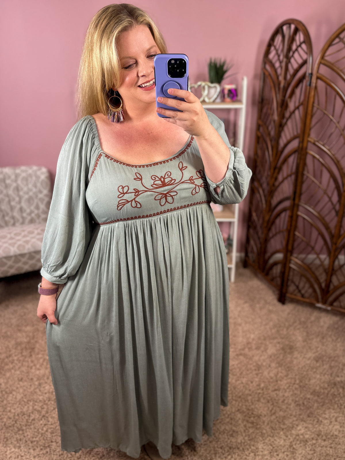 Classical Lover Peasant Dress - Faded Sage