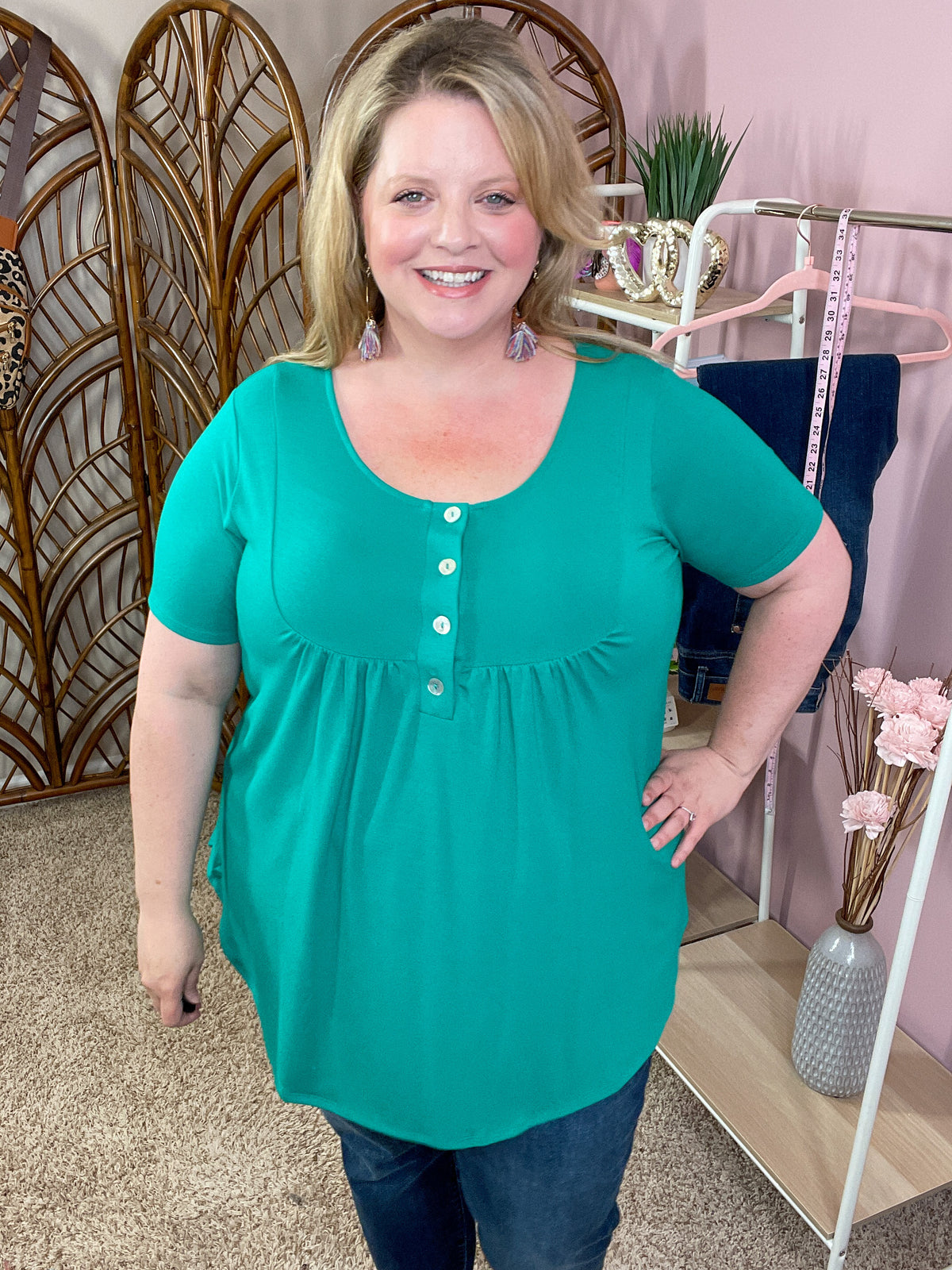 All About You Button Tunic - Kelly Green