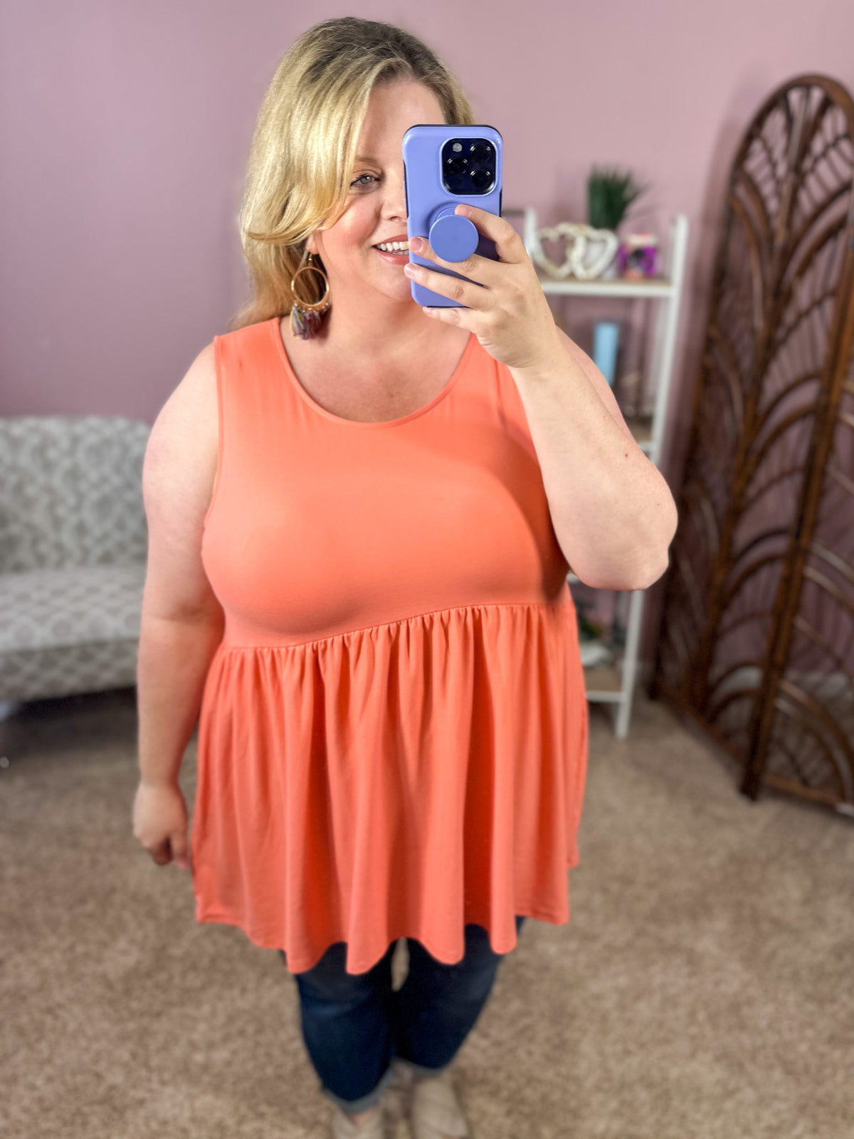 All of My Days Babydoll Tank - Deep Coral