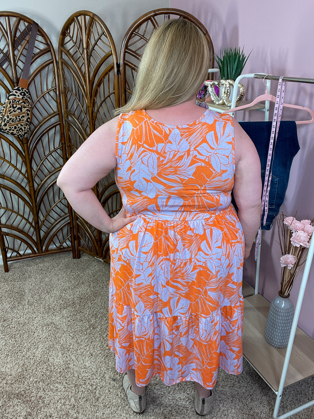 Take Me There Tiered Dress w/Pockets - Orange/Lavender Mix