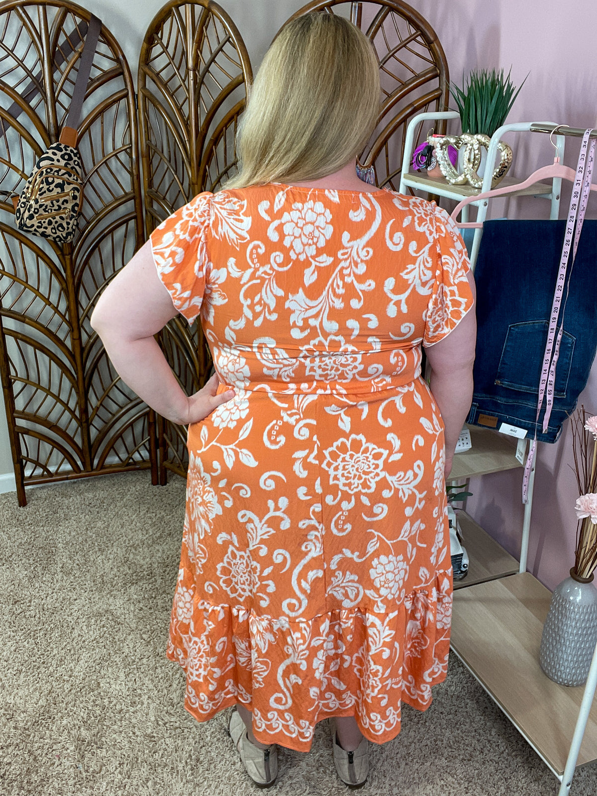 Wishing and Waiting Midi Dress w/pockets - Tangerine