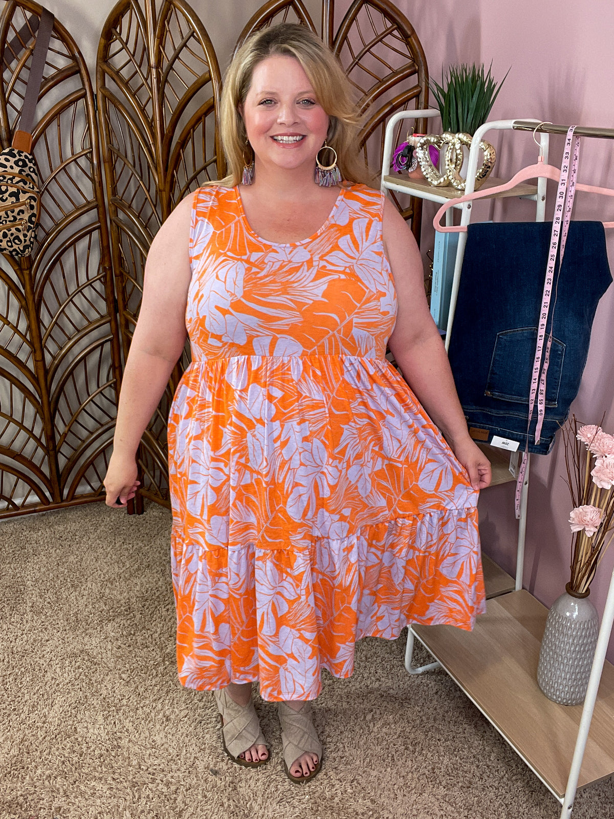 Take Me There Tiered Dress w/Pockets - Orange/Lavender Mix