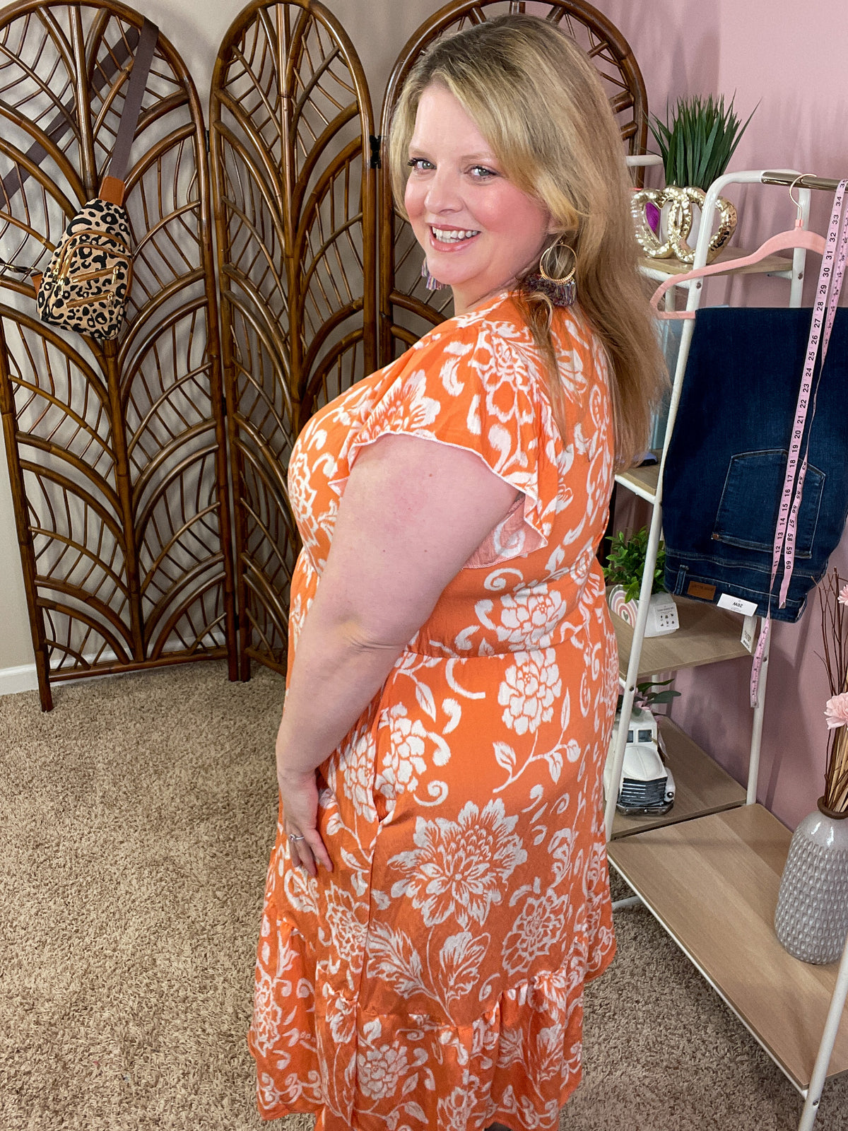 Wishing and Waiting Midi Dress w/pockets - Tangerine