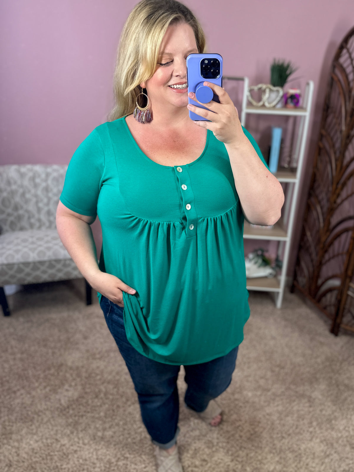 All About You Button Tunic - Kelly Green