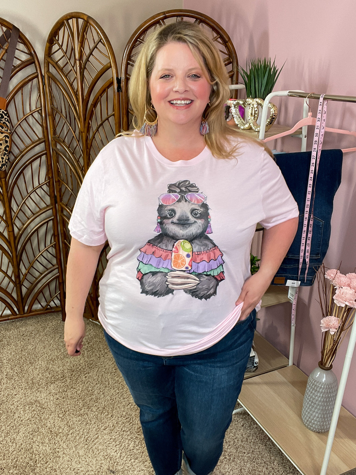 Summer Sloth Graphic Tee - Pink