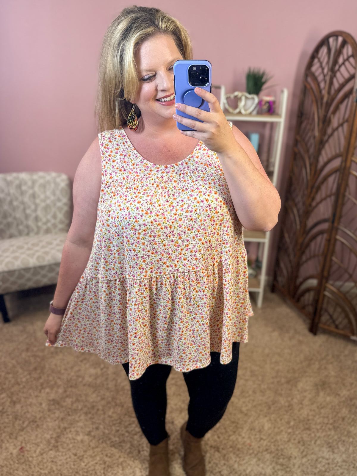 Scattered Around Peplum Tank - Ivory Mix
