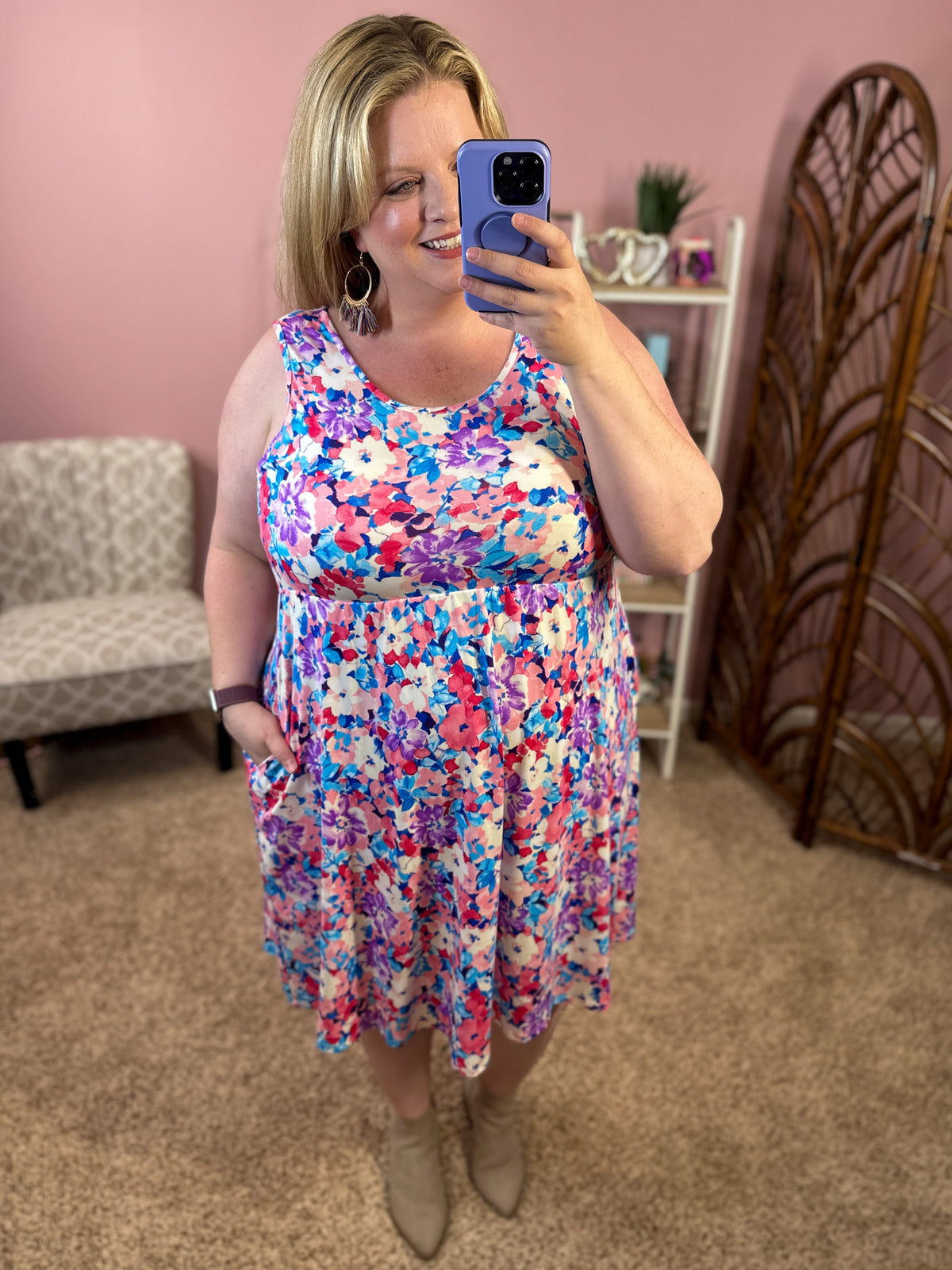State of Grace Sleeveless Dress w/Pockets - Summer Florals
