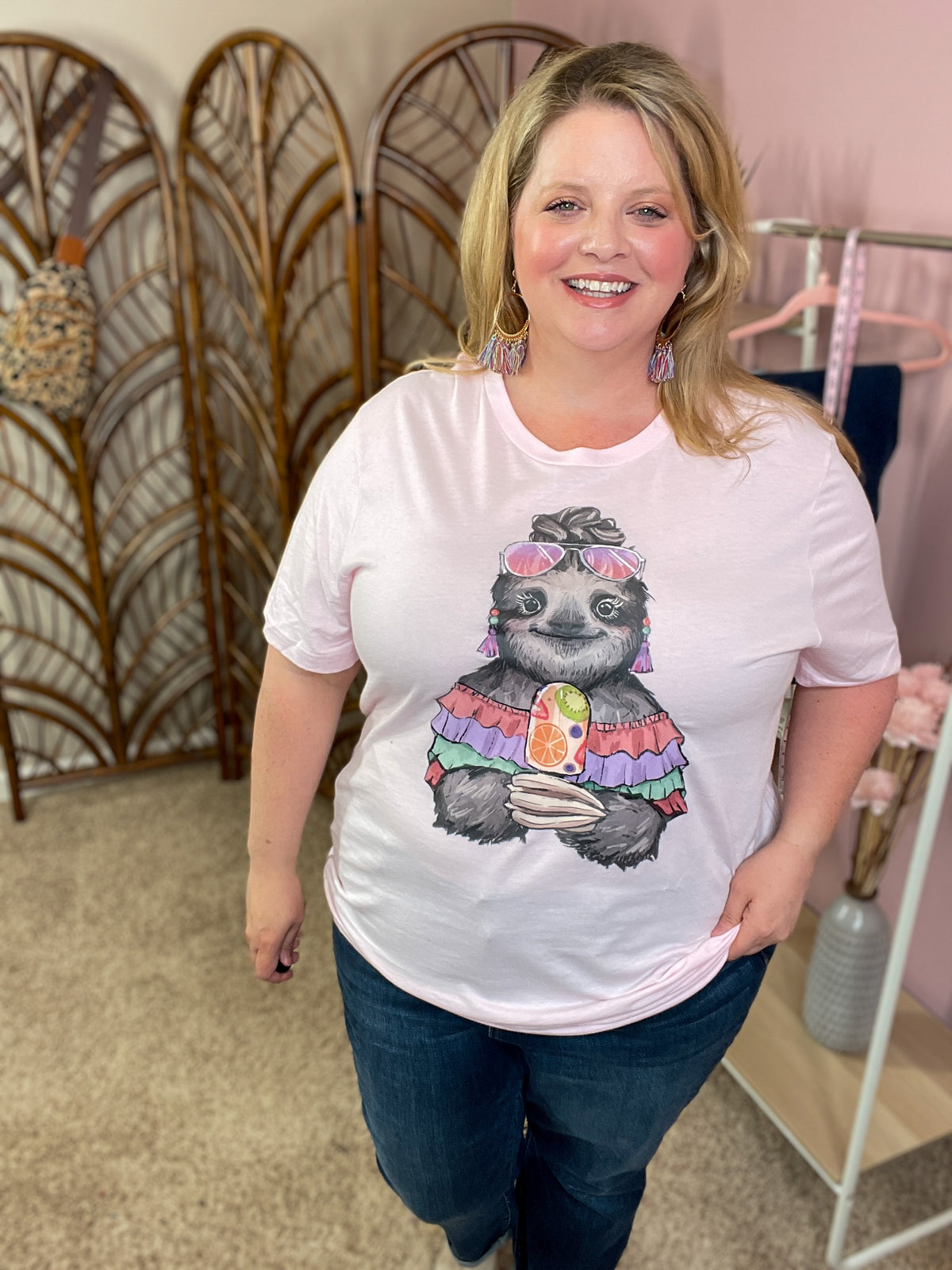 Summer Sloth Graphic Tee - Pink