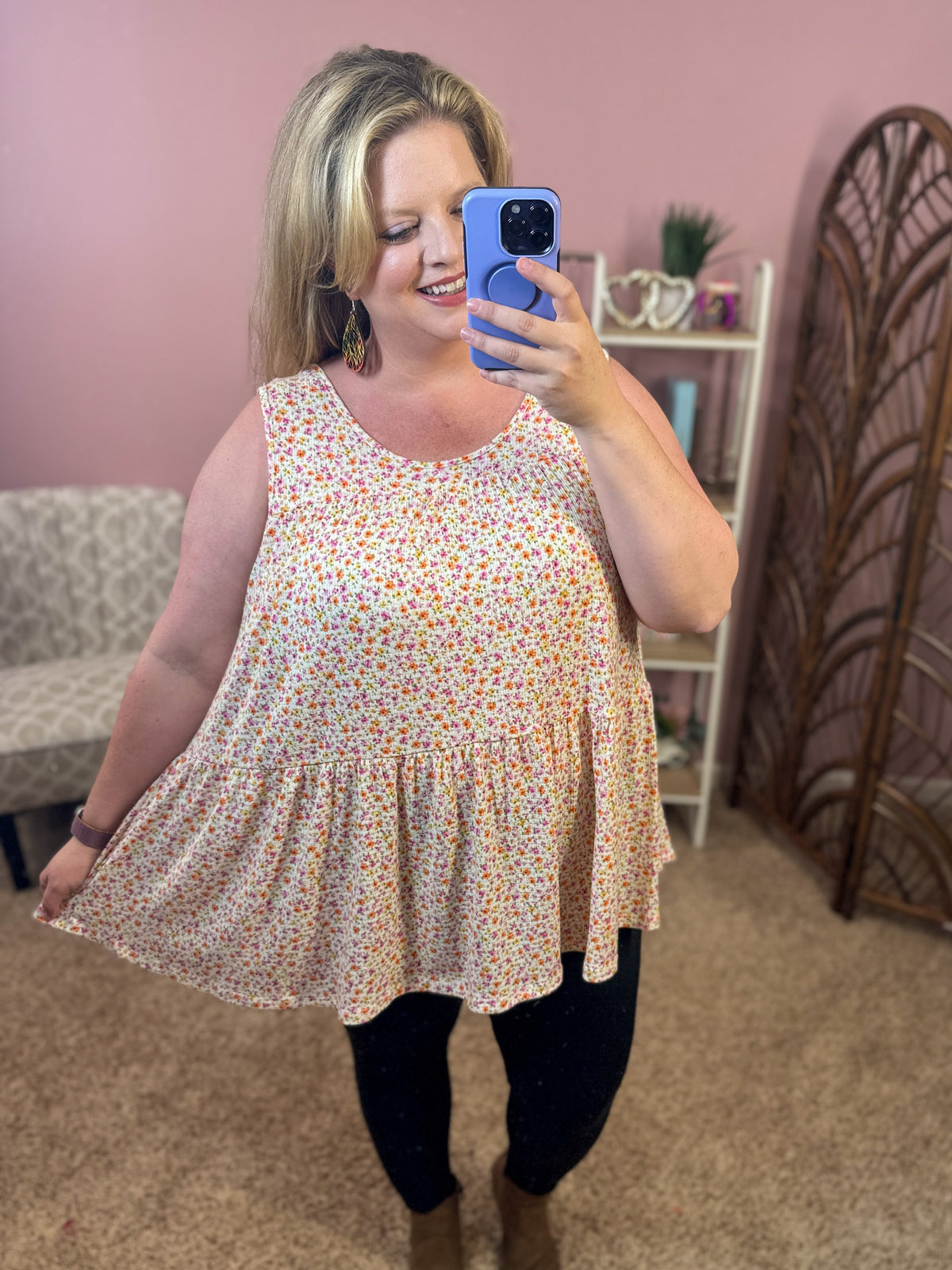 Scattered Around Peplum Tank - Ivory Mix