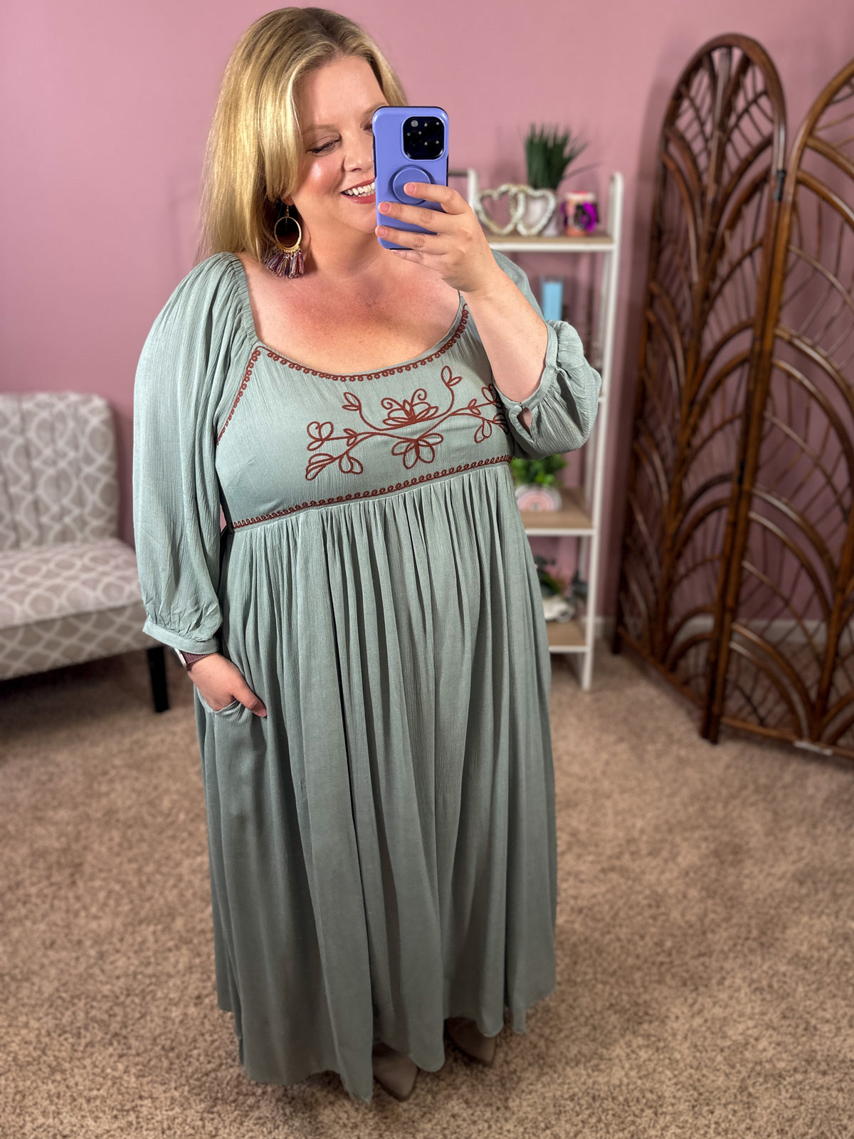Classical Lover Peasant Dress - Faded Sage