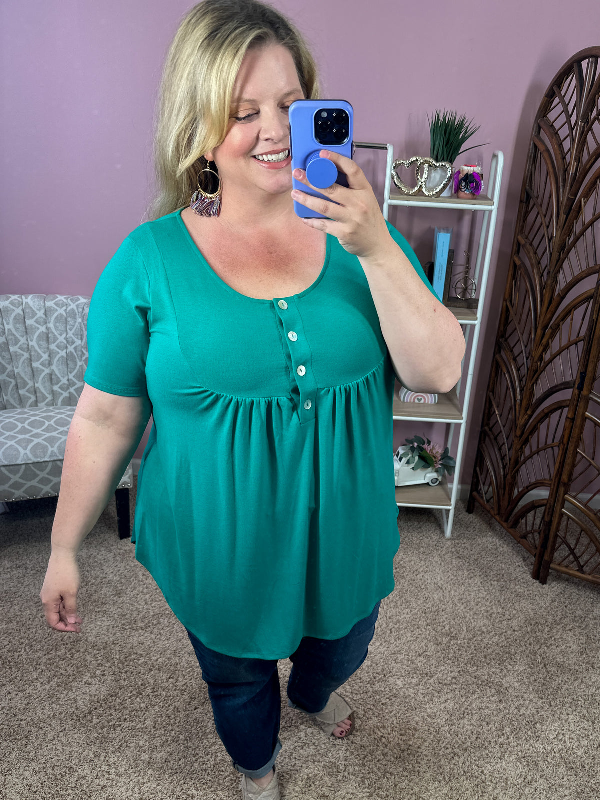 All About You Button Tunic - Kelly Green