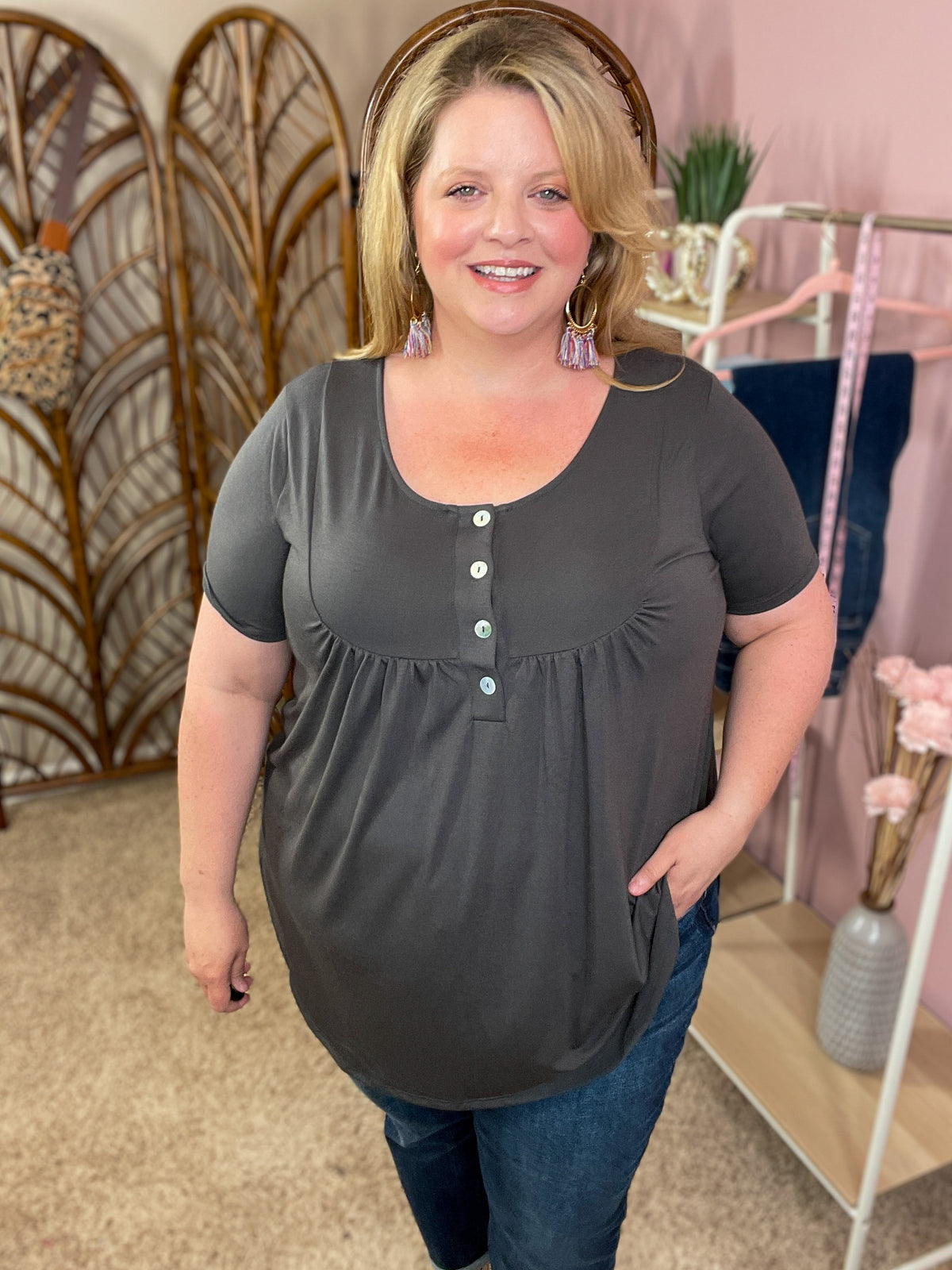 All About You Button Tunic - Ash Gray