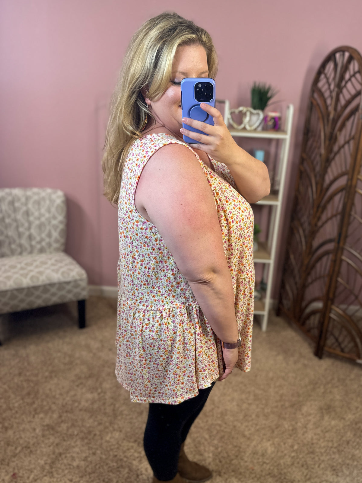 Scattered Around Peplum Tank - Ivory Mix
