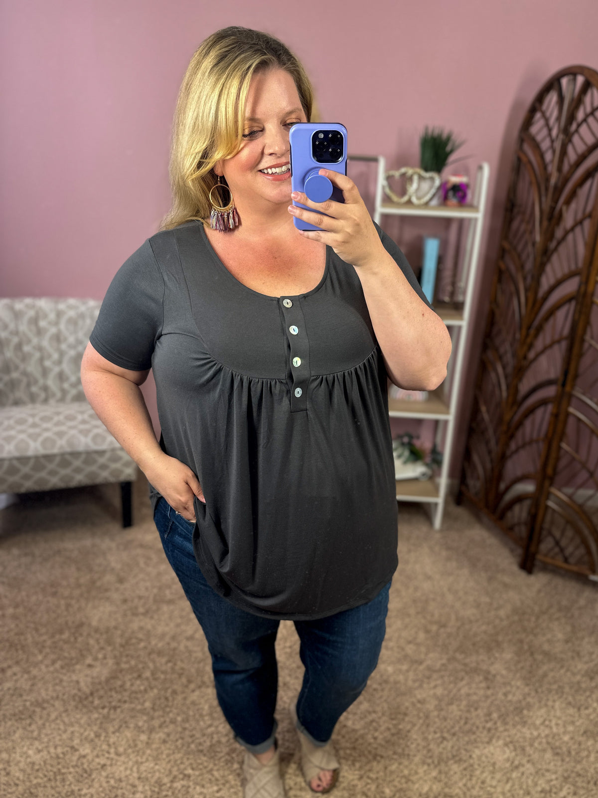 All About You Button Tunic - Ash Gray