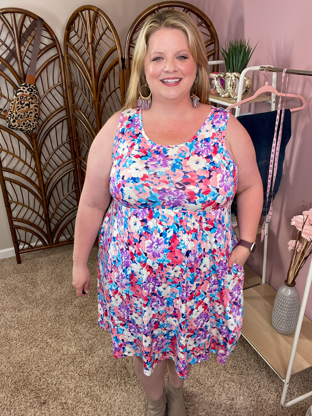 State of Grace Sleeveless Dress w/Pockets - Summer Florals