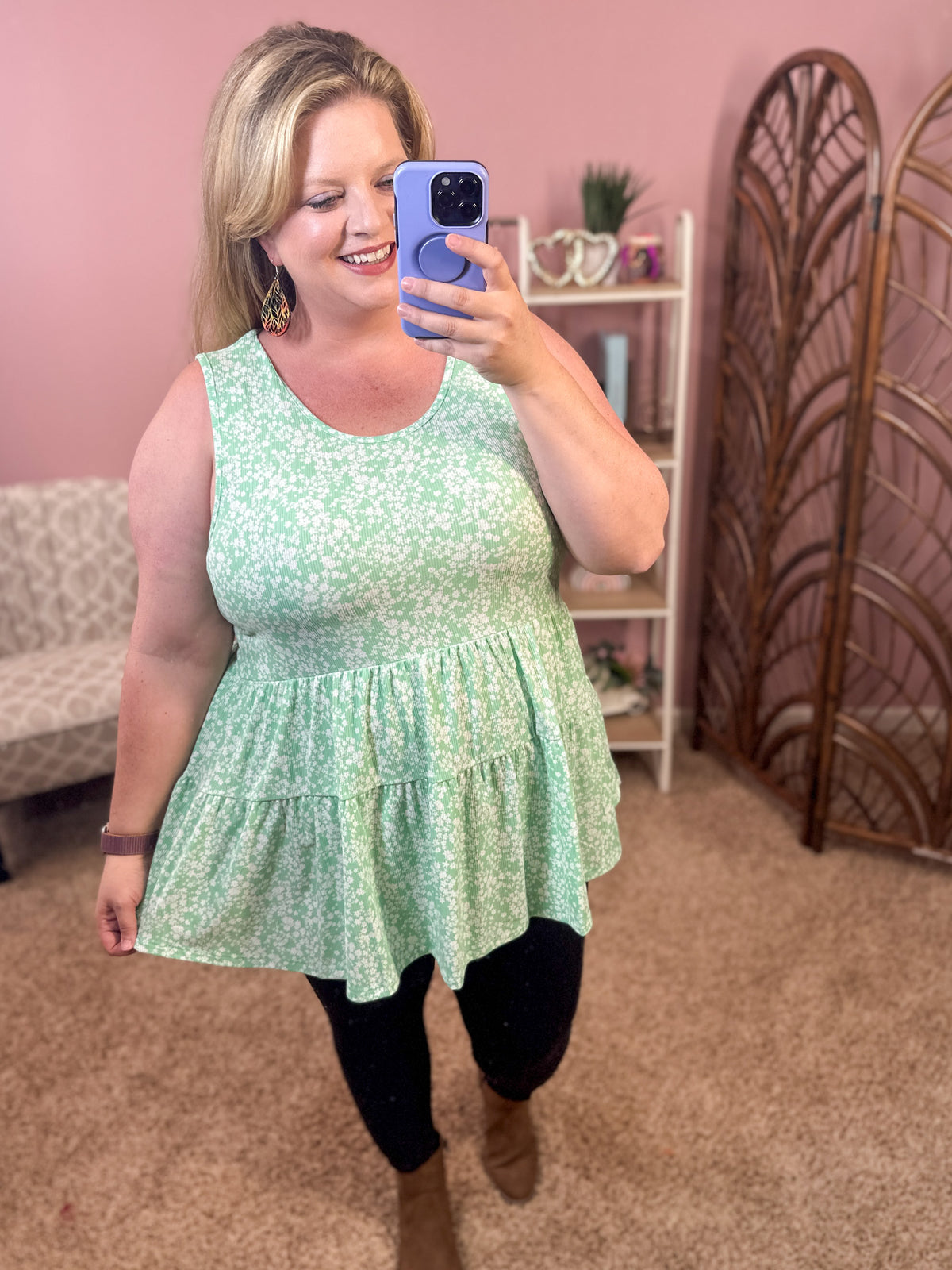 Waiting Game Tiered Tank - Bright Green