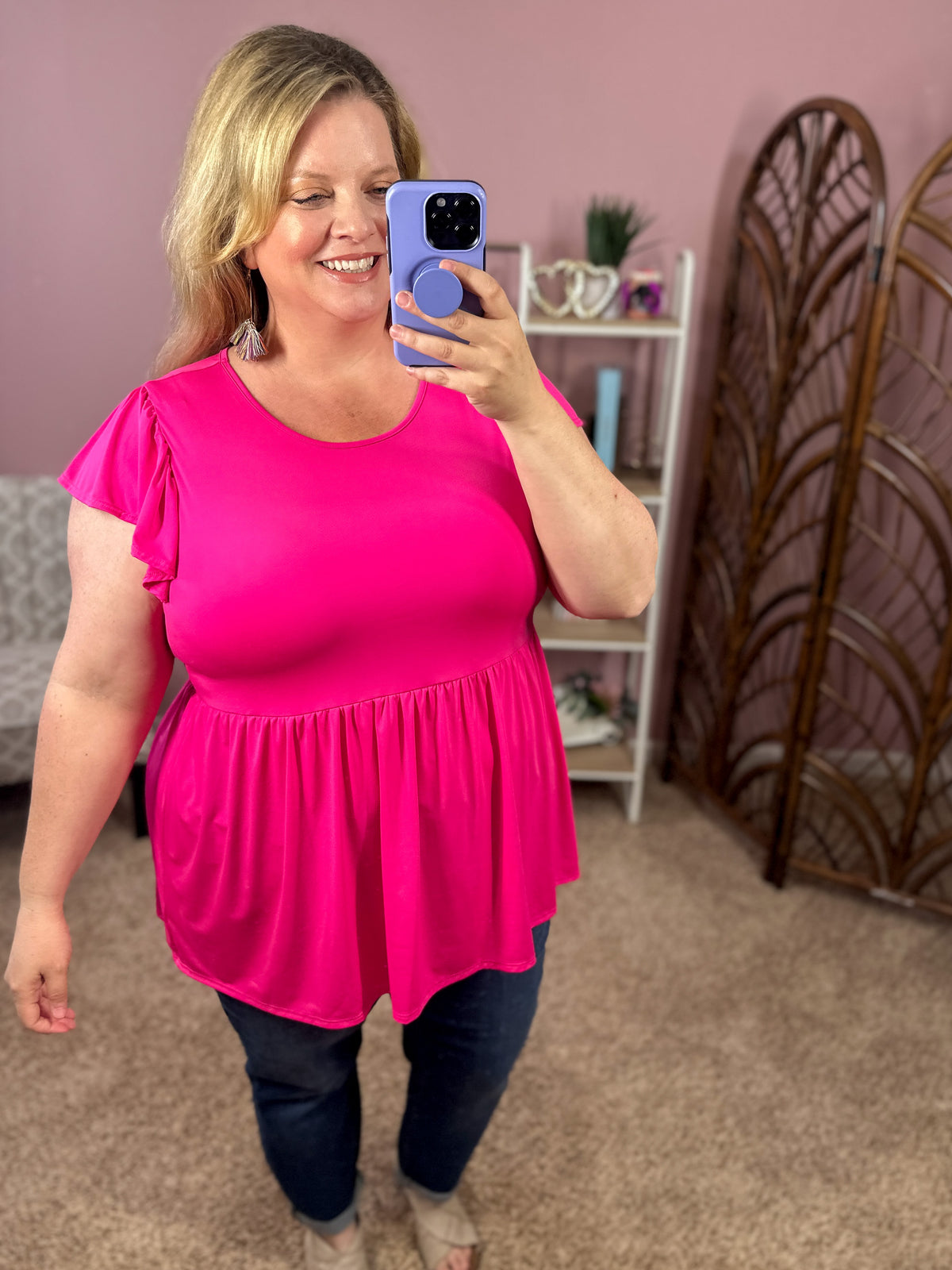 True Colors Peplum Top - Hot Pink