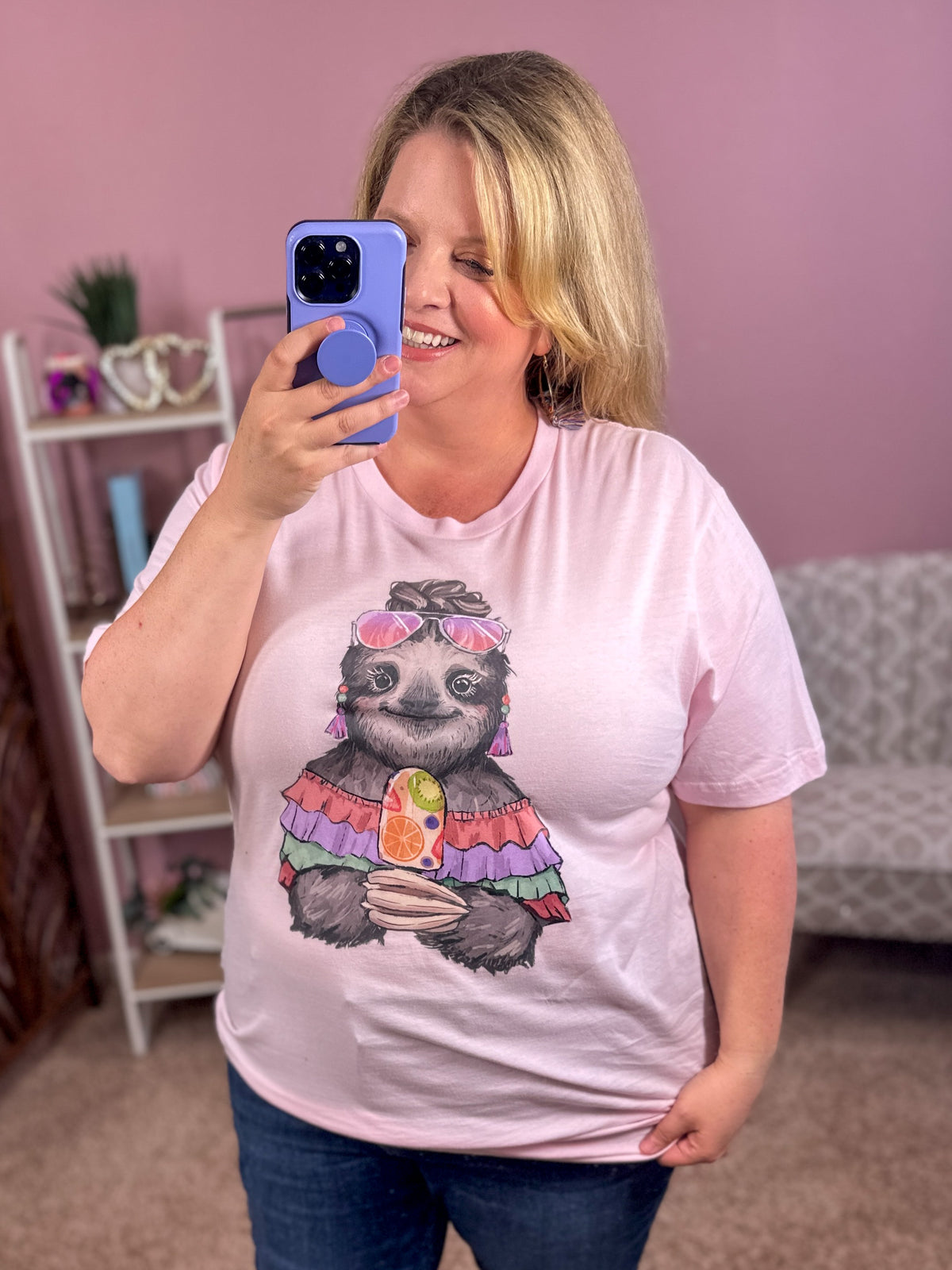 Summer Sloth Graphic Tee - Pink