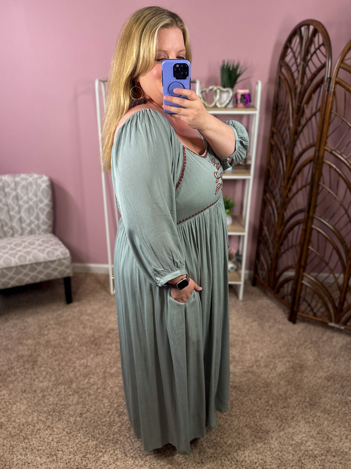 Classical Lover Peasant Dress - Faded Sage