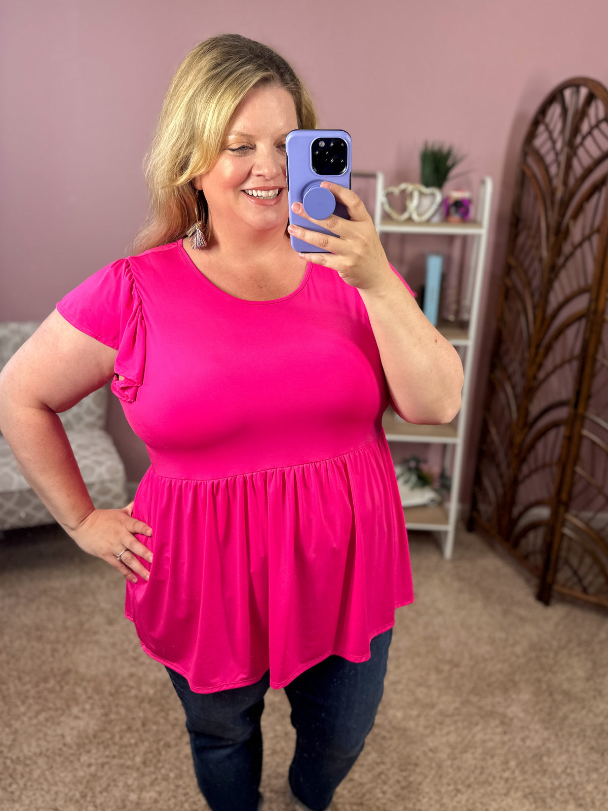 True Colors Peplum Top - Hot Pink