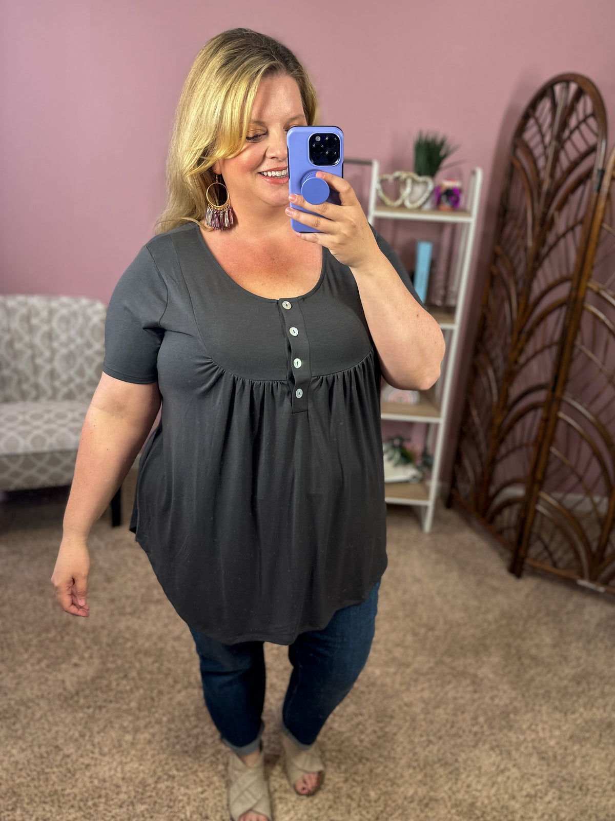 All About You Button Tunic - Ash Gray