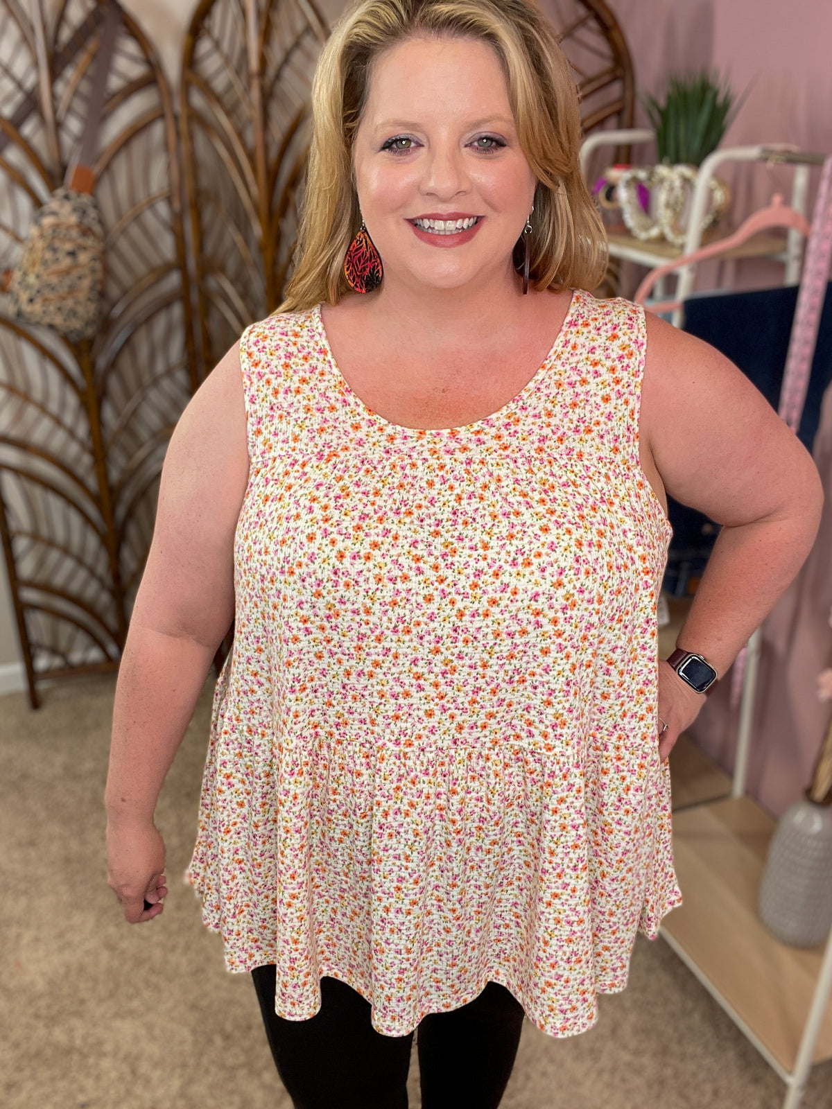 Scattered Around Peplum Tank - Ivory Mix