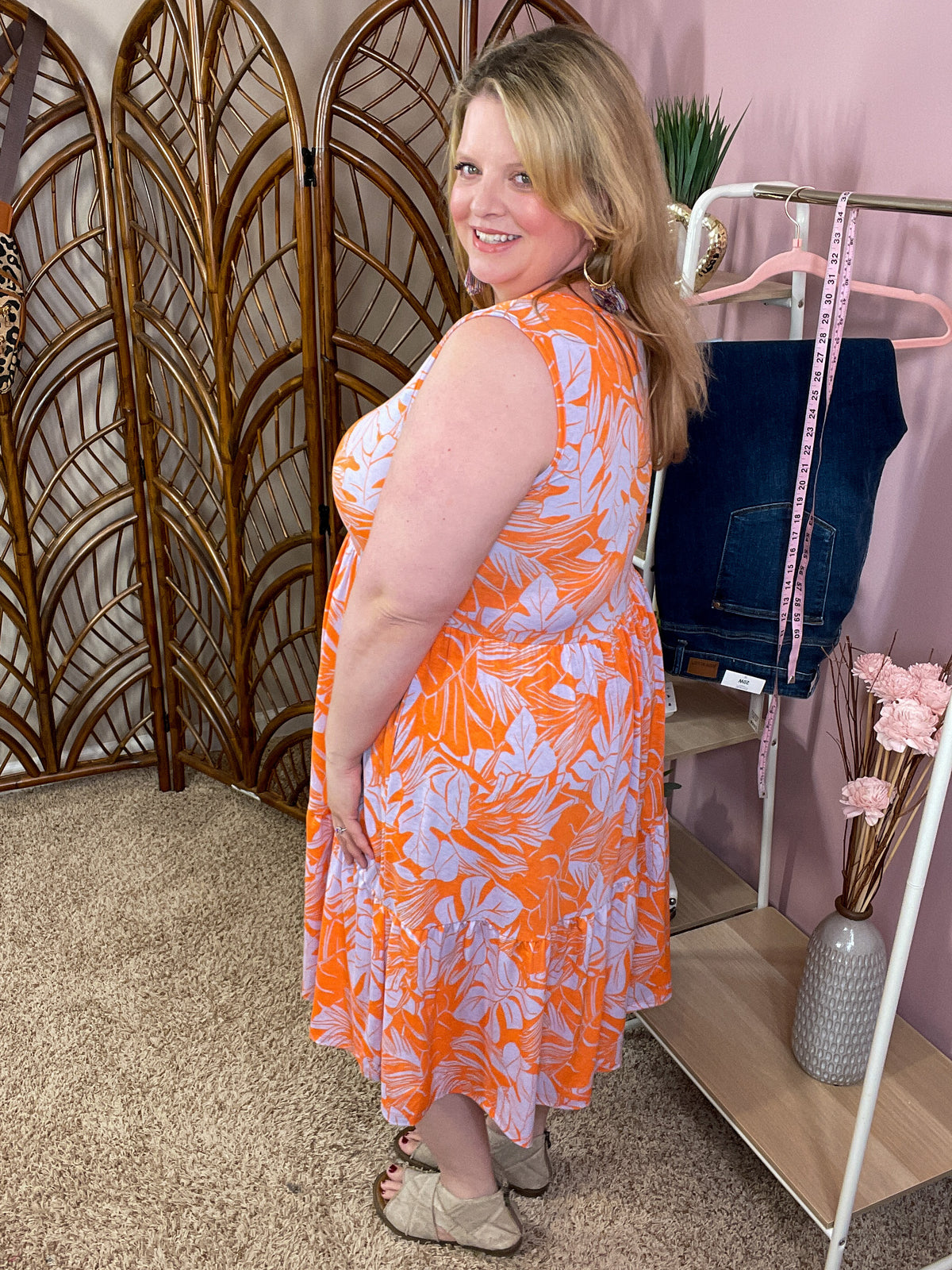 Take Me There Tiered Dress w/Pockets - Orange/Lavender Mix