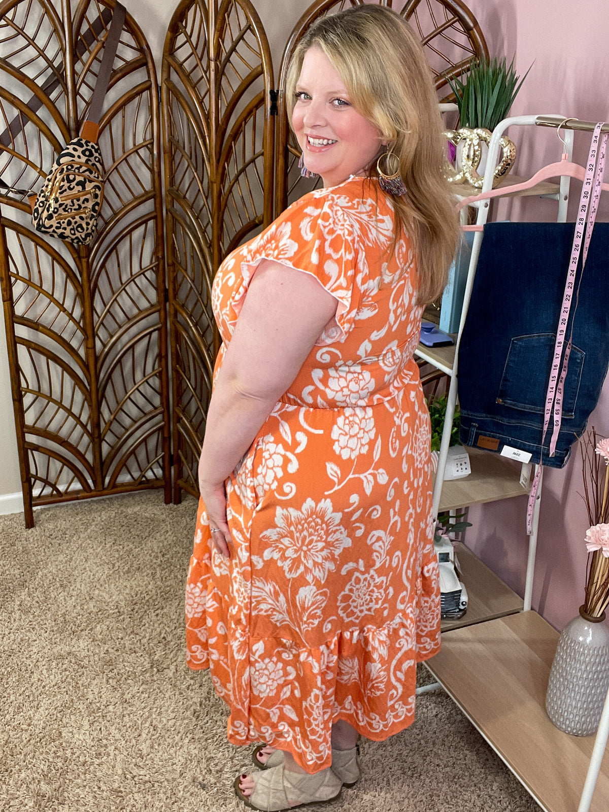 Wishing and Waiting Midi Dress w/pockets - Tangerine