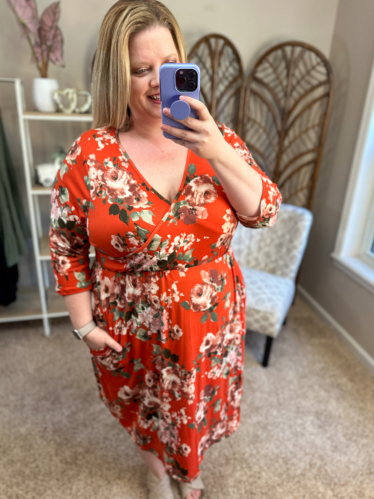 Endless Opportunities Faux Wrap Dress - Rusty Floral