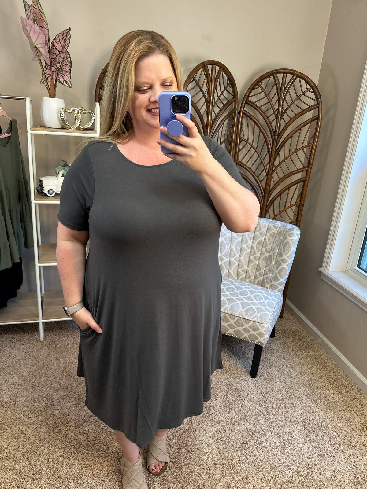 Keep It Coming Short Sleeve Pocket Tunic - Ash Gray