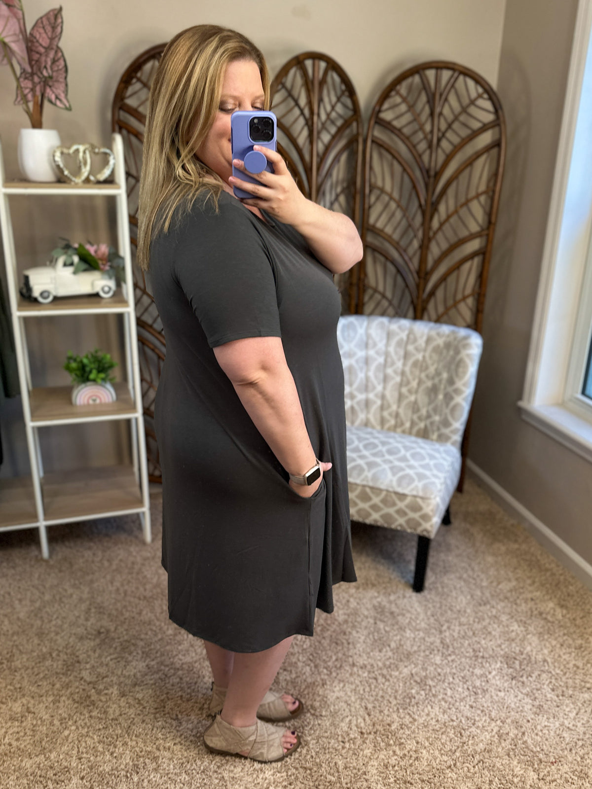 Keep It Coming Short Sleeve Pocket Tunic - Ash Gray