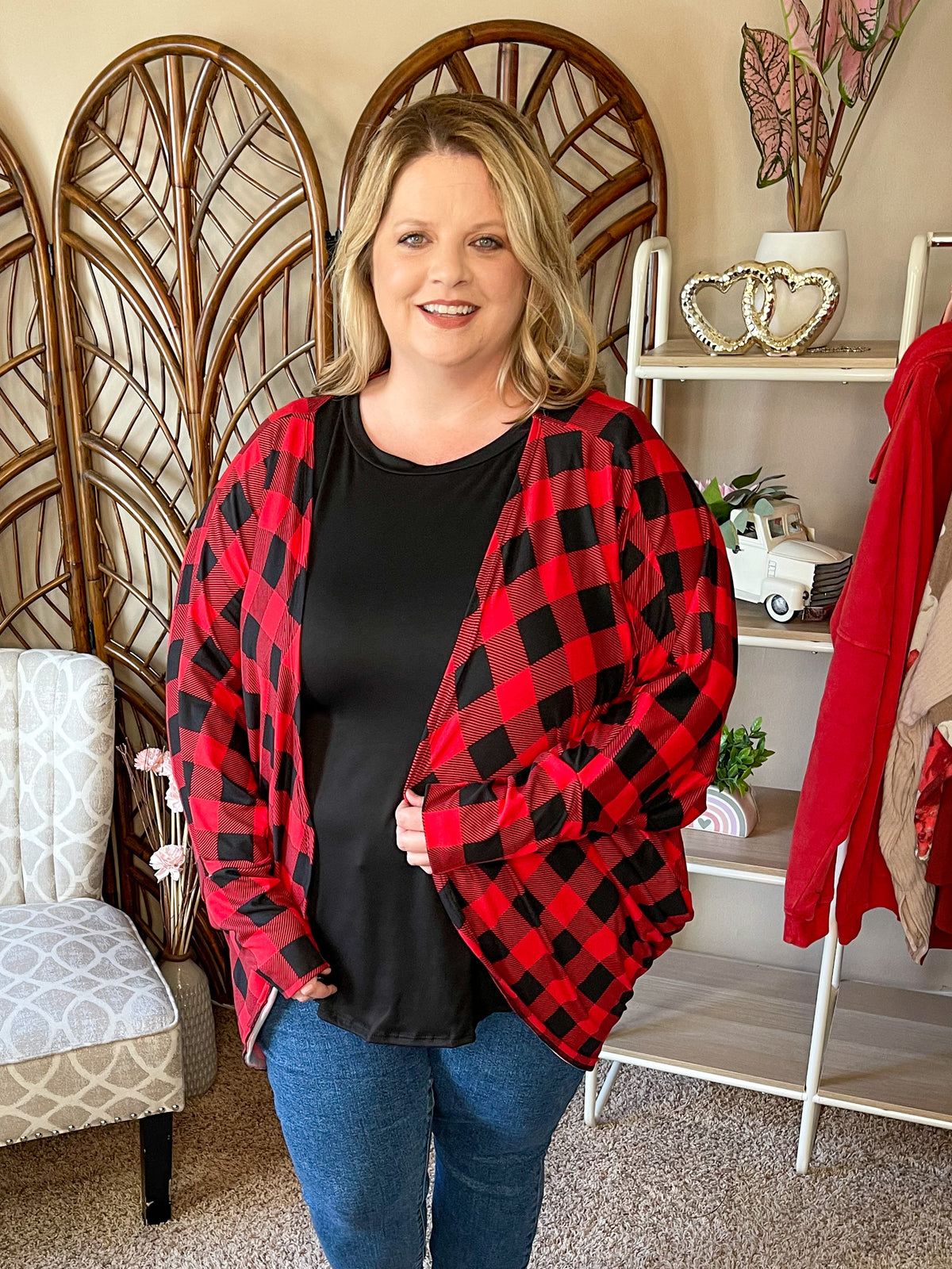 Extra Coverage Cocoon Cardigan - Buffalo Plaid