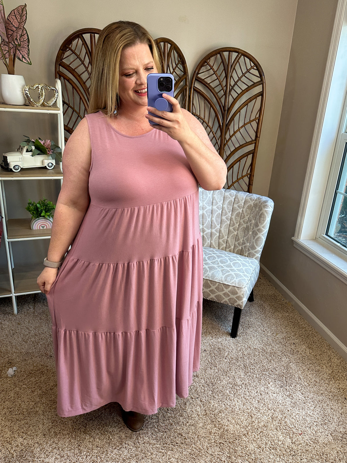 Color of the Day Sleeveless Tiered Midi Dress - Light Rose