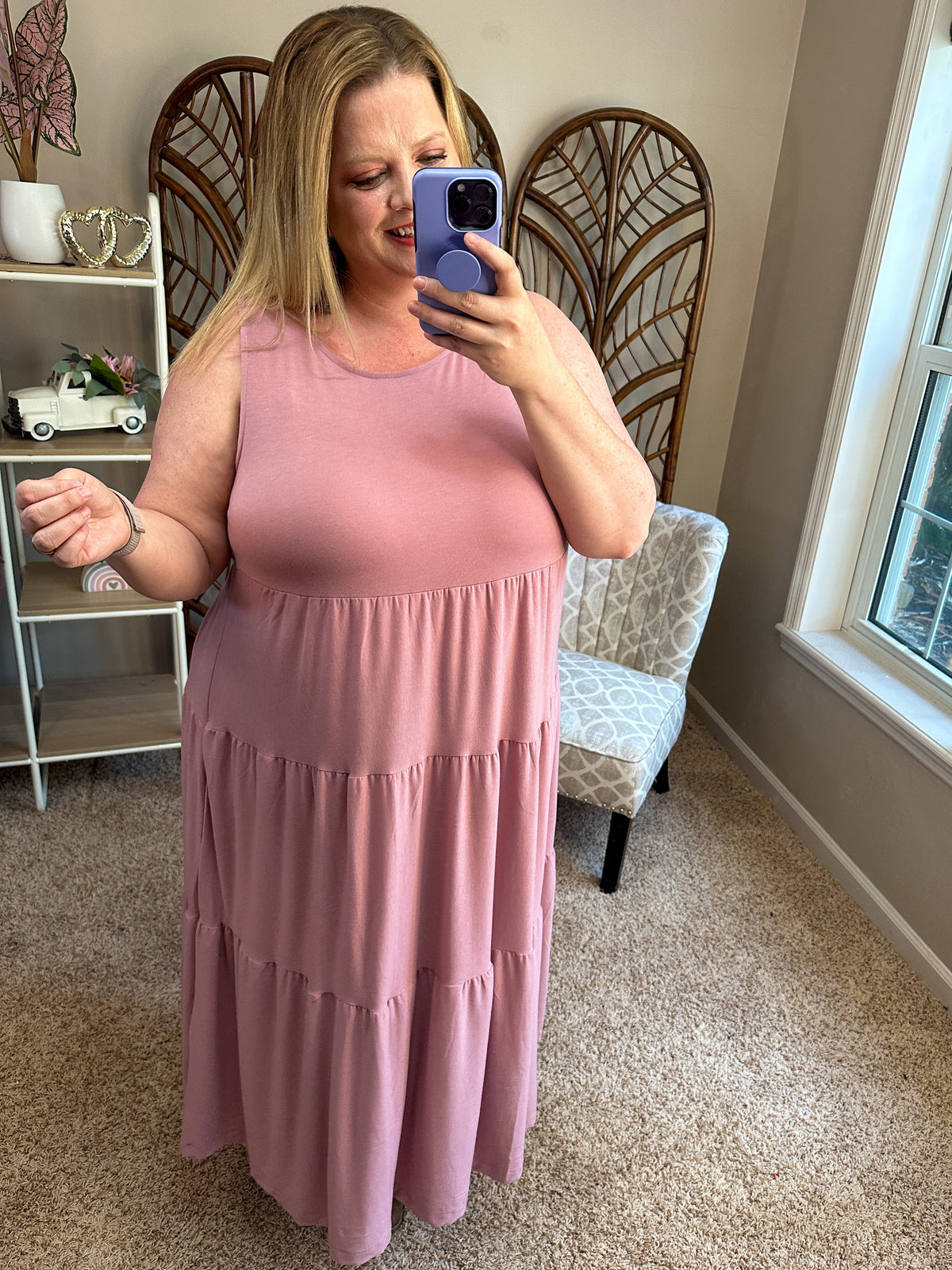 Color of the Day Sleeveless Tiered Midi Dress - Light Rose