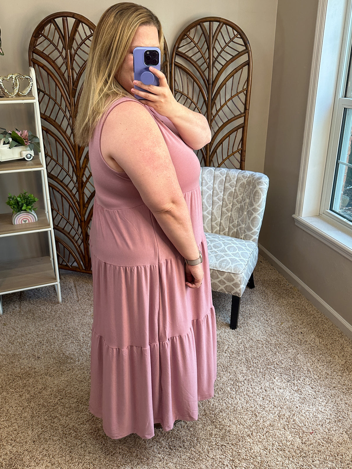Color of the Day Sleeveless Tiered Midi Dress - Light Rose