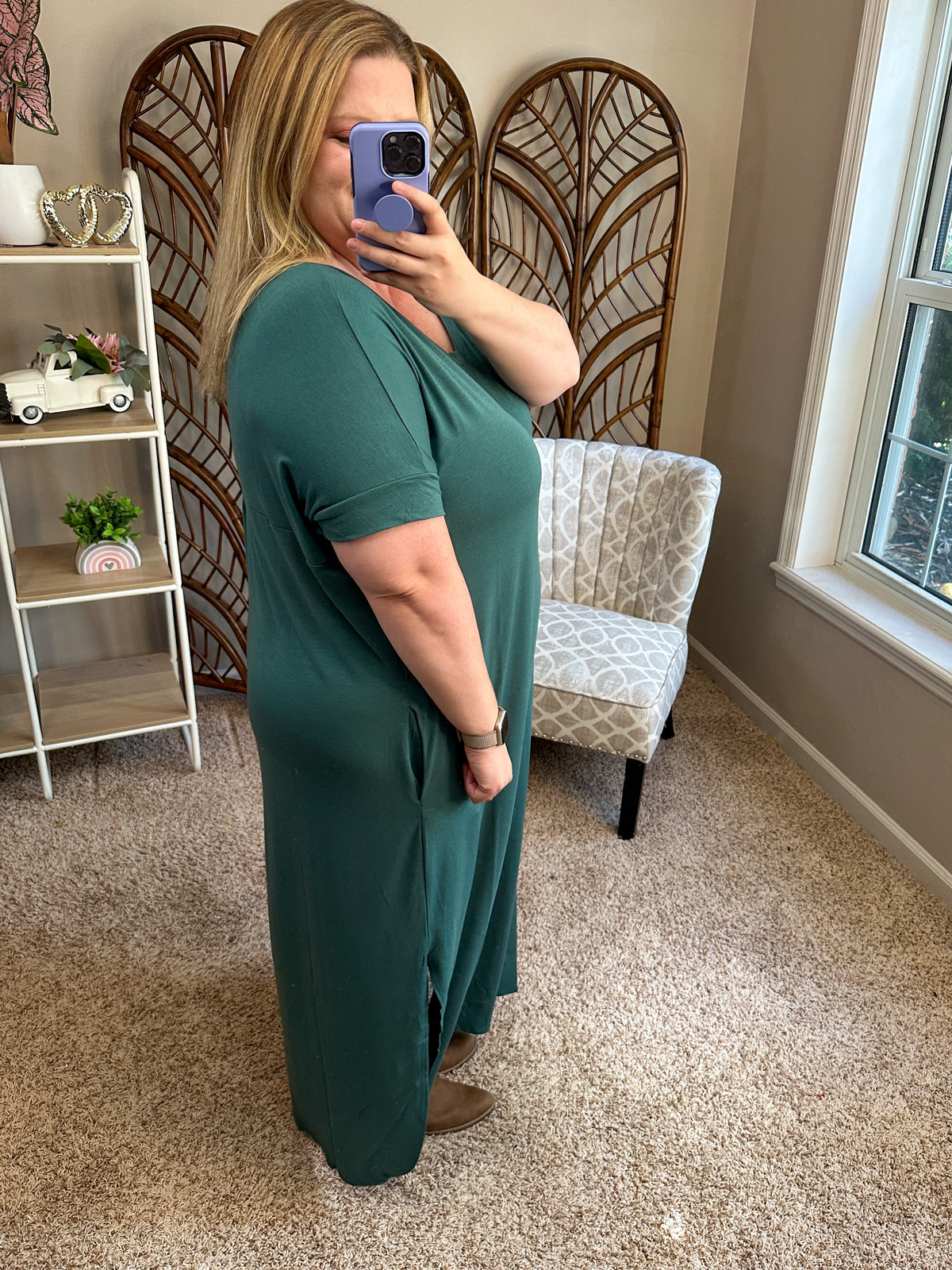 Like a Lady Short Sleeve Open Cut Side Slit Maxi - Ash Green