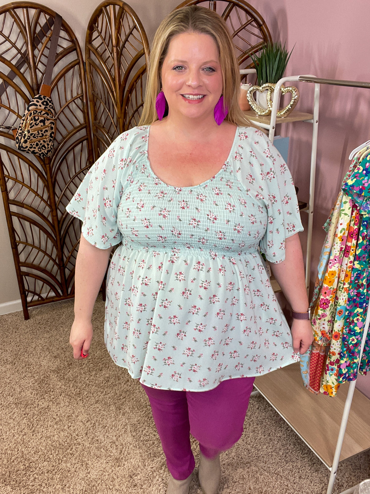 All The Feels Smocked Top - Mint