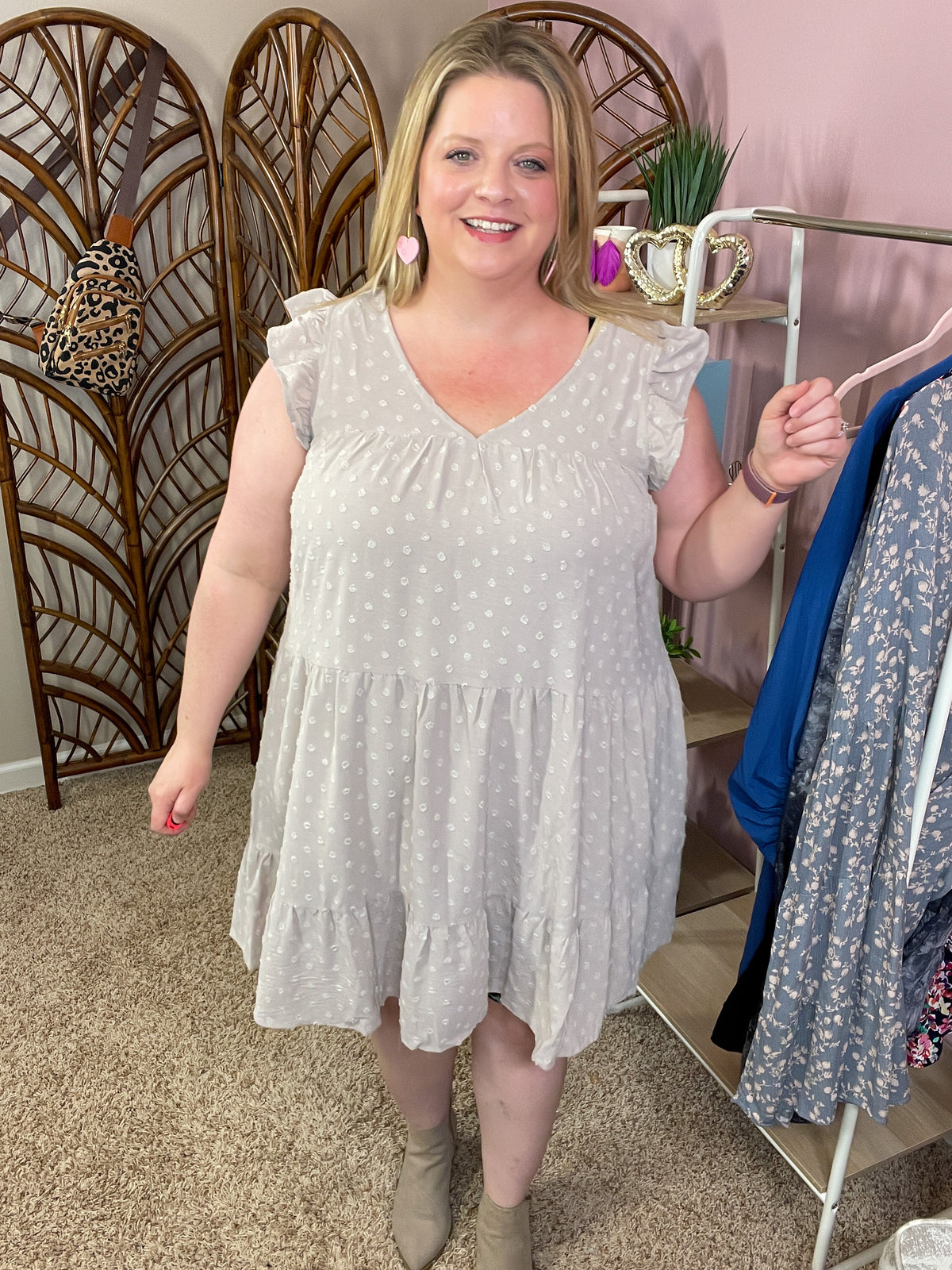 City Tours Swiss Dot Dress - Earl Grey
