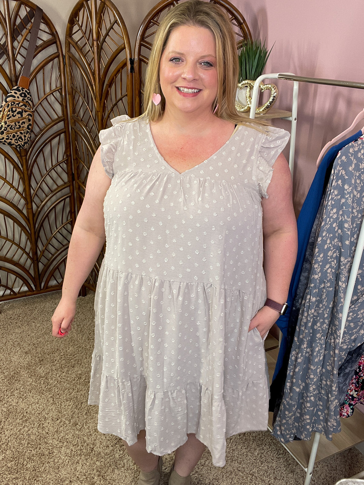 City Tours Swiss Dot Dress - Earl Grey