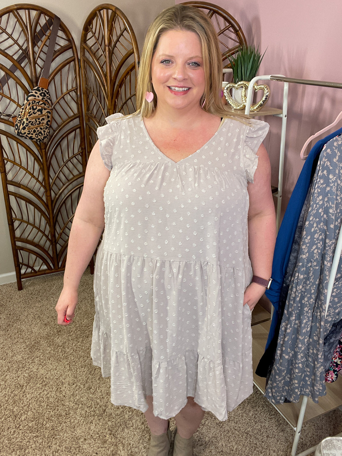 City Tours Swiss Dot Dress - Earl Grey