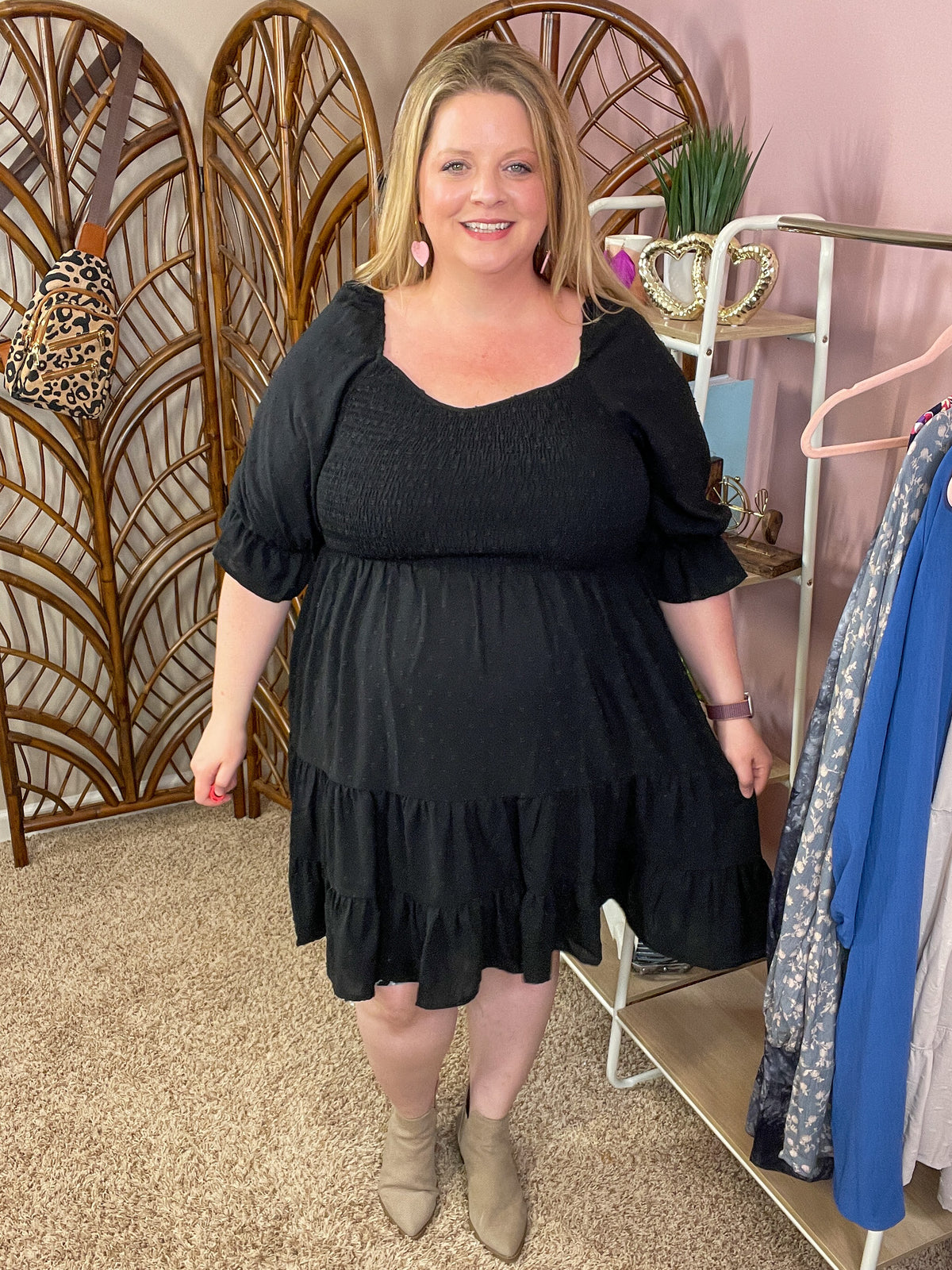 Make it Easy Smocked Swiss Dot Dress - Black