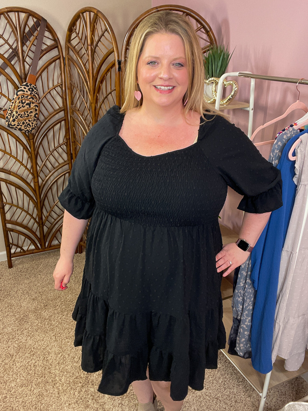 Make it Easy Smocked Swiss Dot Dress - Black