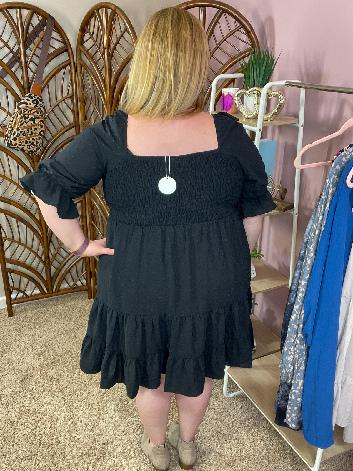 Make it Easy Smocked Swiss Dot Dress - Black