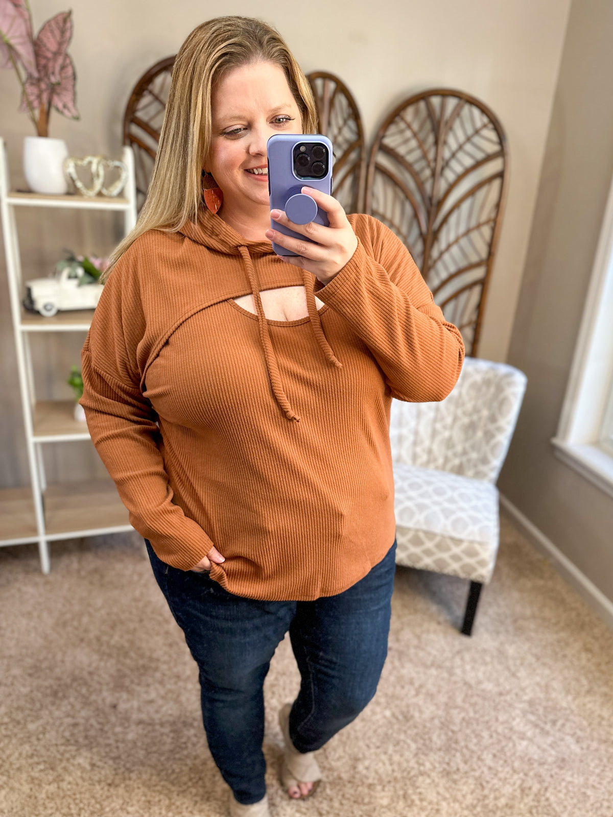 Playing Hooky Hooded Top - Cognac