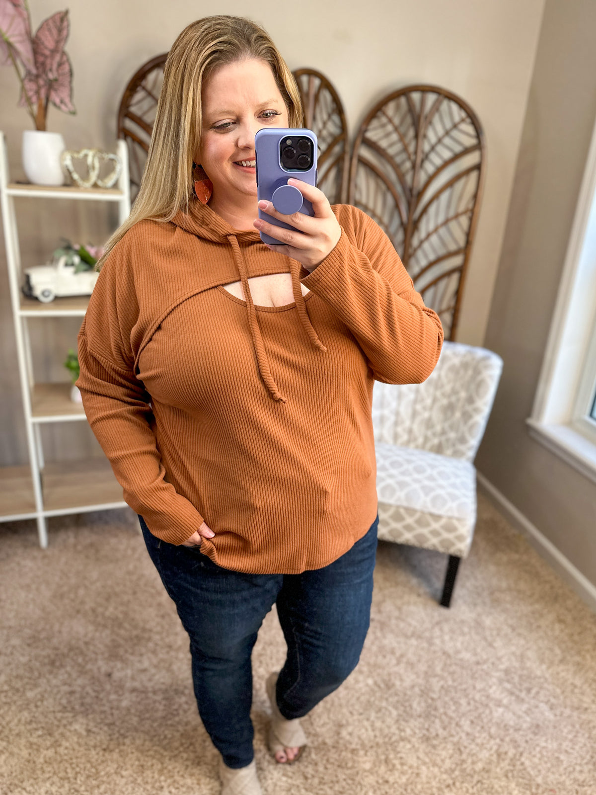 Playing Hooky Hooded Top - Cognac
