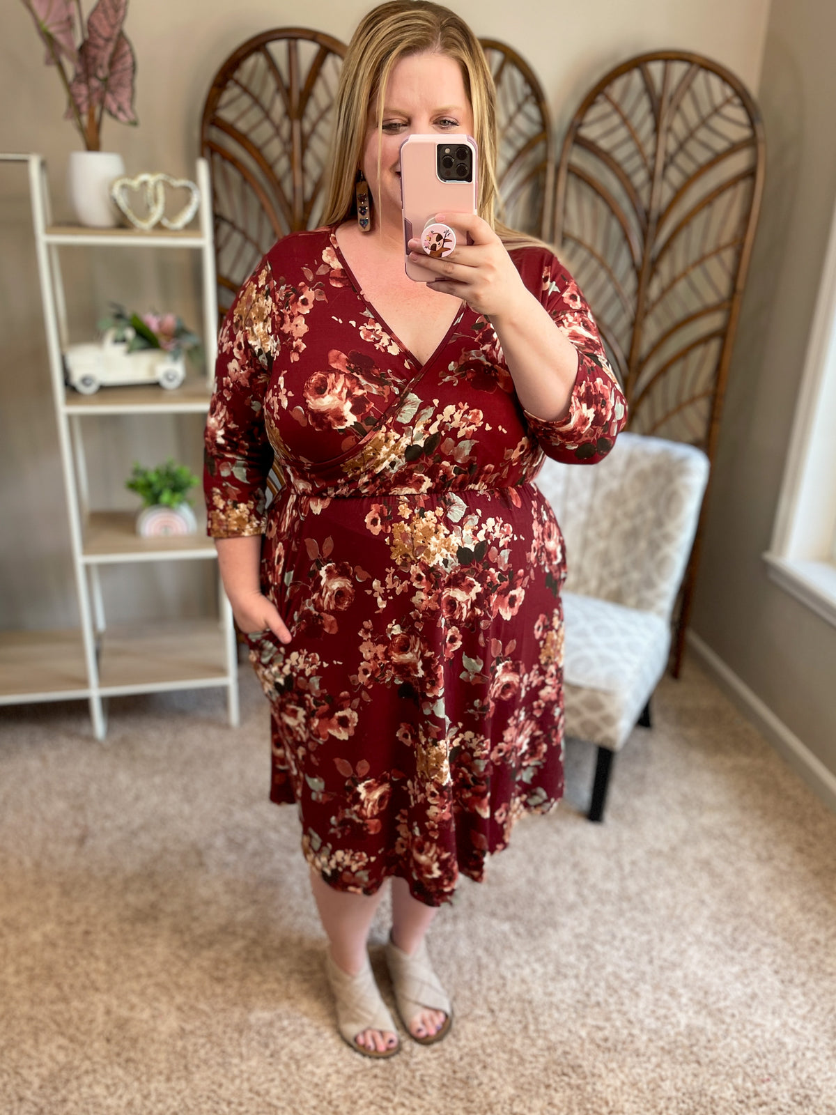 Endless Opportunities Faux Wrap Dress - Burgundy Floral