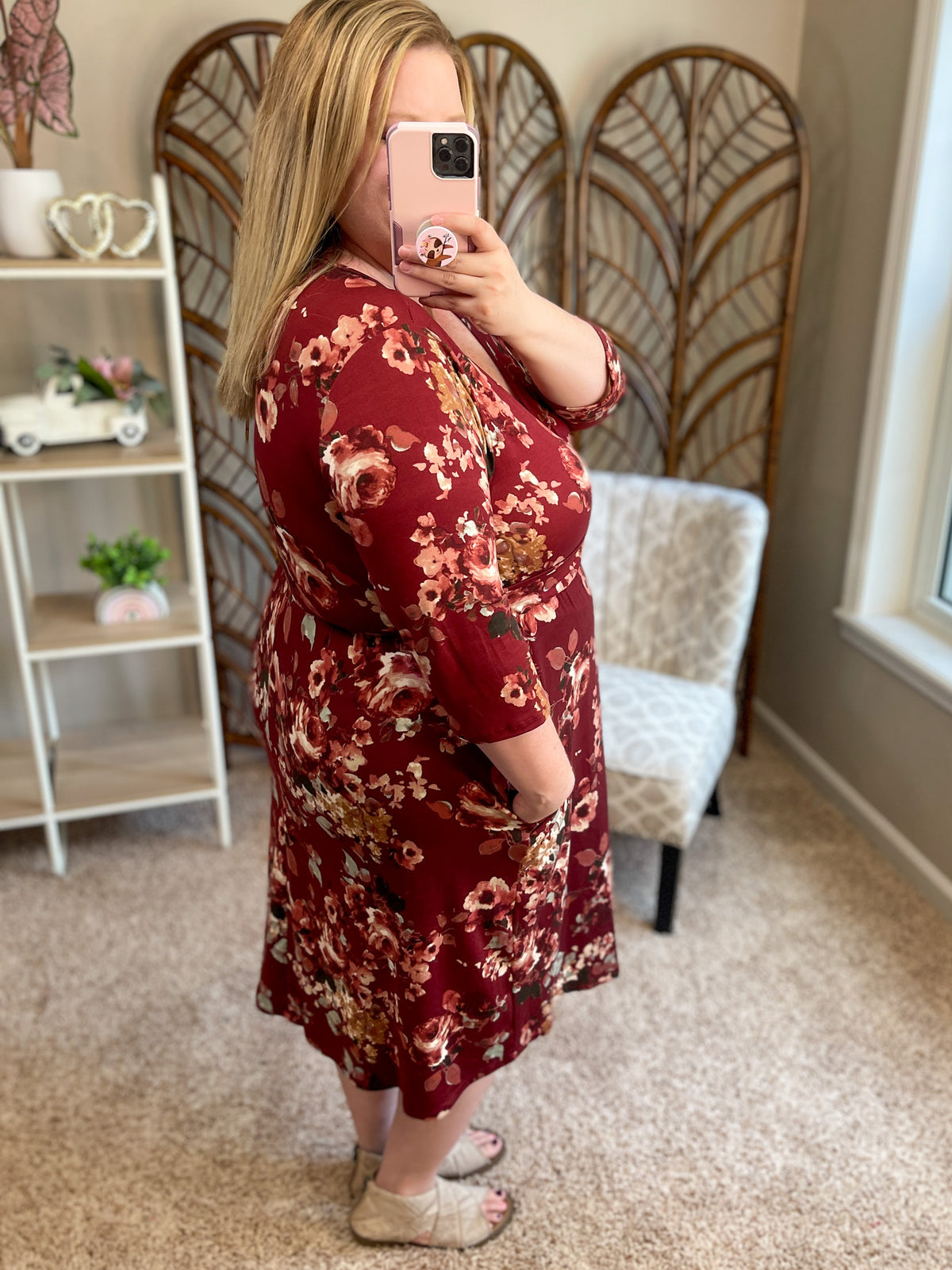 Endless Opportunities Faux Wrap Dress - Burgundy Floral