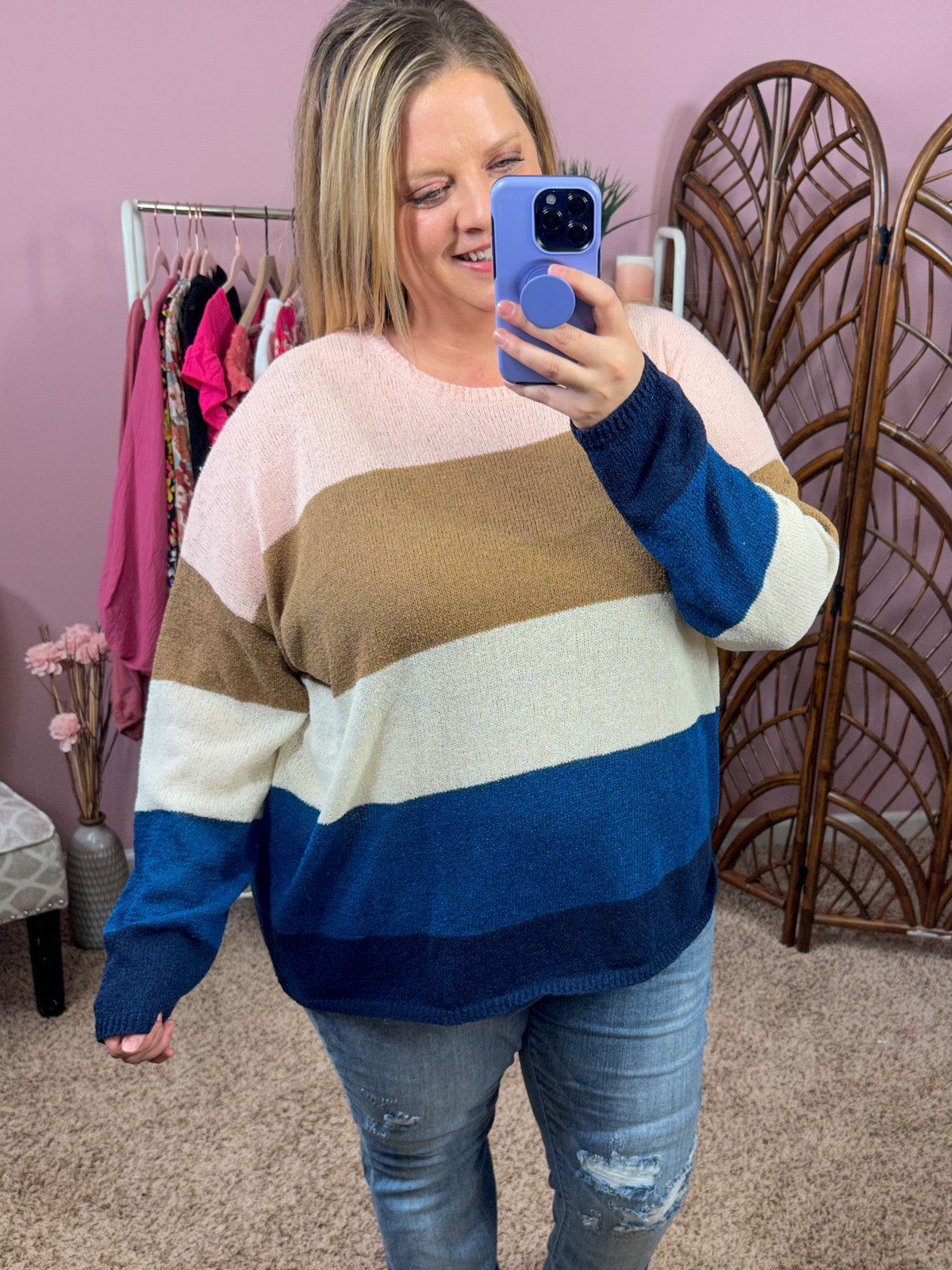 Here For All Colorblock Open Knit Top